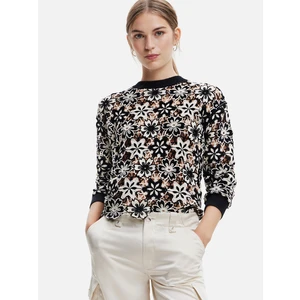 Cream-Black Women Flowered Sweater Desigual Anisa - Women