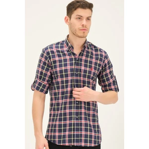 G742 DEWBERRY MEN'S SHIRT-LACİVERT- BURGUNDY