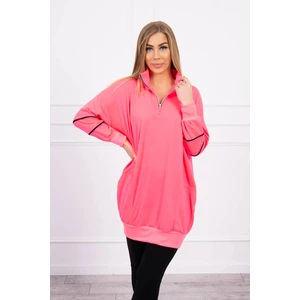 Sweatshirt with zipper and pockets pink neon