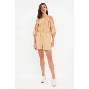 Trendyol Camel Pleated Jumpsuit