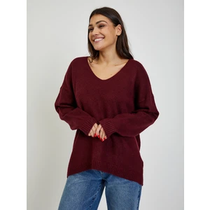 Burgundy Women's Sweater with Extended Back Noisy May Son - Women