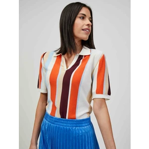 Orange-Cream Light Striped Short Sleeve Sweater ORSAY - Women