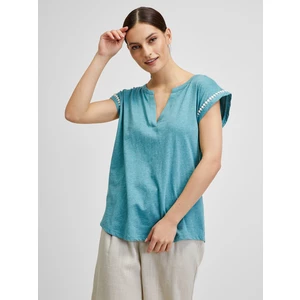 Blue Women's T-Shirt with Decorative Details Brakeburn - Women