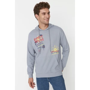 Trendyol Gray Men's Oversize Fit Hoodie Printed Sweatshirt