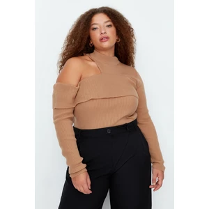 Trendyol Curve Plus Size Sweater - Brown - Fitted