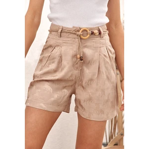 Shorts with embossed pattern, high waist, beige