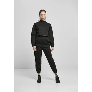 Ladies Cropped Oversized Sweat High Neck Crew Black