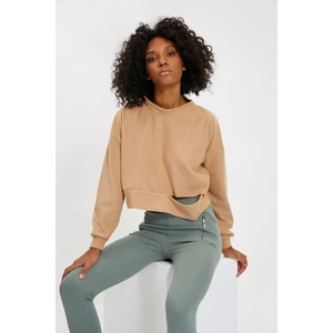 Trendyol Camel Crop Cut Detail Thessaloniki Fabric Knitted Sweatshirt