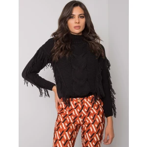 RUE PARIS Black turtleneck with fringe