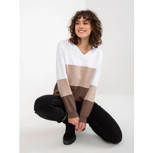 Basic white-brown sweatshirt with neckline from RUE PARIS