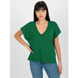 Dark green women's monochrome cotton T-shirt MAYFLIES