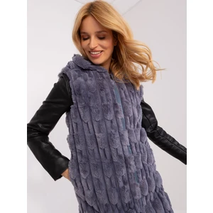 Grey zip-up vest with eco-fur