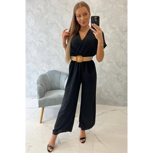 Jumpsuit with decorative belt at the waist black