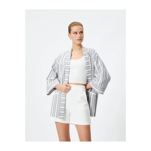 Koton Linen Blended Kimono with Pocket Detail Half Sleeves.