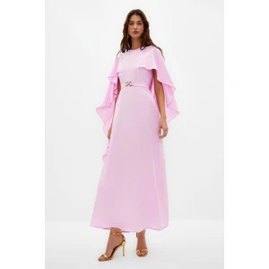 Trendyol Lilac Belted Cape Detailed Elegant Woven Evening Dress