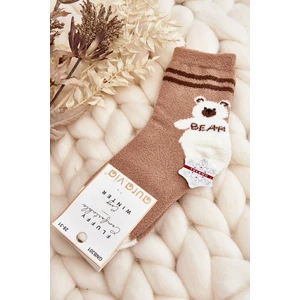 Youth warm socks with teddy bear, light brown