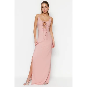 Trendyol Powder Weave Long Evening Dress with piping