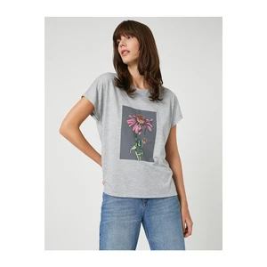 Koton Floral Printed T-Shirt with Short Sleeves