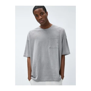 Koton Basic Oversize T-Shirt with Pocket Details, Crew Neck Half Sleeves.