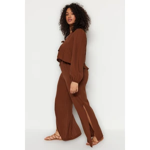 Trendyol Curve Brown Slit Detailed Woven Beach Trousers