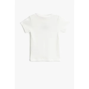 Koton Basic T-Shirt with Short Sleeves Embroidered Detailed Textured.