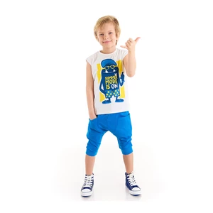 Denokids Summer Mode Boys' Cotton White T-shirt Blue Capri Shorts Set.