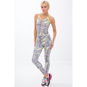 Colorful sports leggings in geometric shapes / lemon