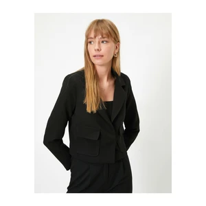 Koton Women's Black Long Sleeve Jacket with Pockets