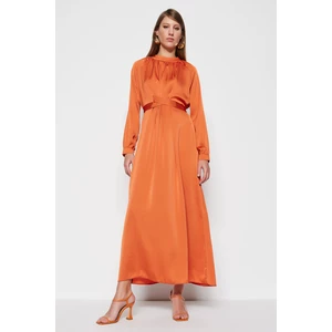 Trendyol Orange Evening Dress in Satin with Belted Waist