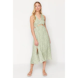 Trendyol Green Woven Window Detailed Patterned Midi Dress