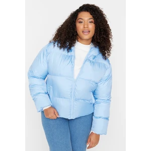 Trendyol Curve Blue Hooded Puffer Crop Coat