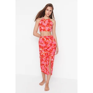 Trendyol Red Floral Pattern Weightlifting Collar Bottom-Top Set