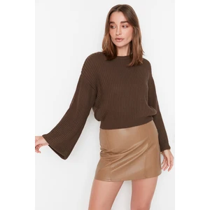 Trendyol Brown Crop and Spanish Sleeve Knitwear Sweater