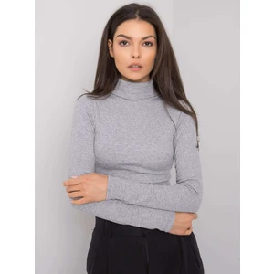 RUE PARIS Women's gray melange ribbed turtleneck