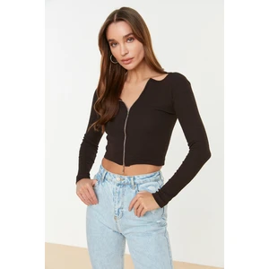 Trendyol Brown Zipper Knitted Blouse