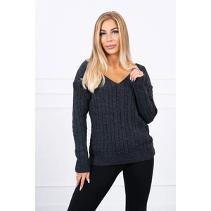 Braided sweater with V-neck graphite