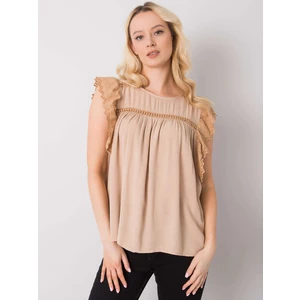 Beige blouse with short sleeves