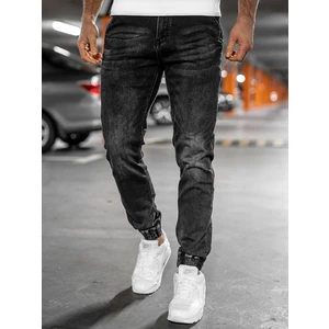 Czarne spodnie jeansowe joggery męskie Denley 31002W0