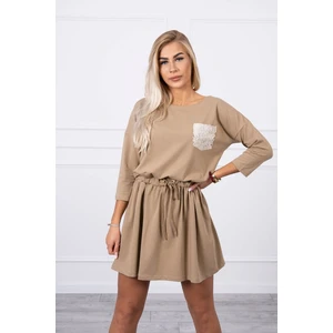 Dress with sequin pocket camel