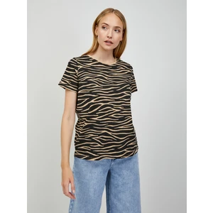 Beige-black T-shirt with animal pattern ORSAY - Women