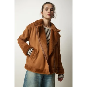 Happiness İstanbul Women's Tan Sheepskin Nubuck Coat