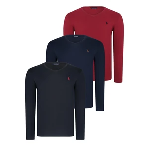 TRIPLE SET T8587 DEWBERRY V-NECK MEN'S SWEATSHIRT-BLACK-NAVY-BURGUNDY