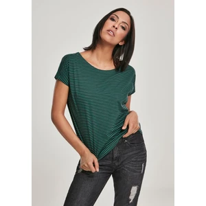 Women's striped T-shirt with dark green/black yarn