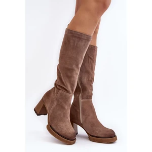 Women's suede boots with high heels above the knee, brown Lemar Ceraxa