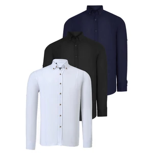 TRIPLE SET G721 DEWBERRY MEN'S SHIRT-BLACK-WHITE-NAVY BLUE