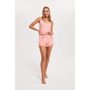 Women's Pajama Style, Skinny Straps, Shorts - Powder Pink