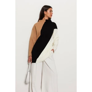 Trendyol Beige Color Block High Neck Knitwear Sweater