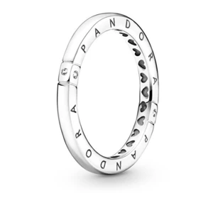 Pandora Něžný stříbrný prsten Logo a srdíčka 199482C01 56 mm