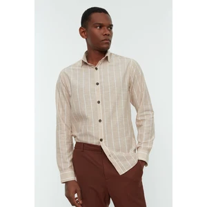 Trendyol Beige Men Regular Fit Shirt Collar Striped Shirt