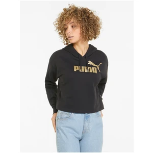 Black Women's Patterned Cropped Hoodie Puma - Women